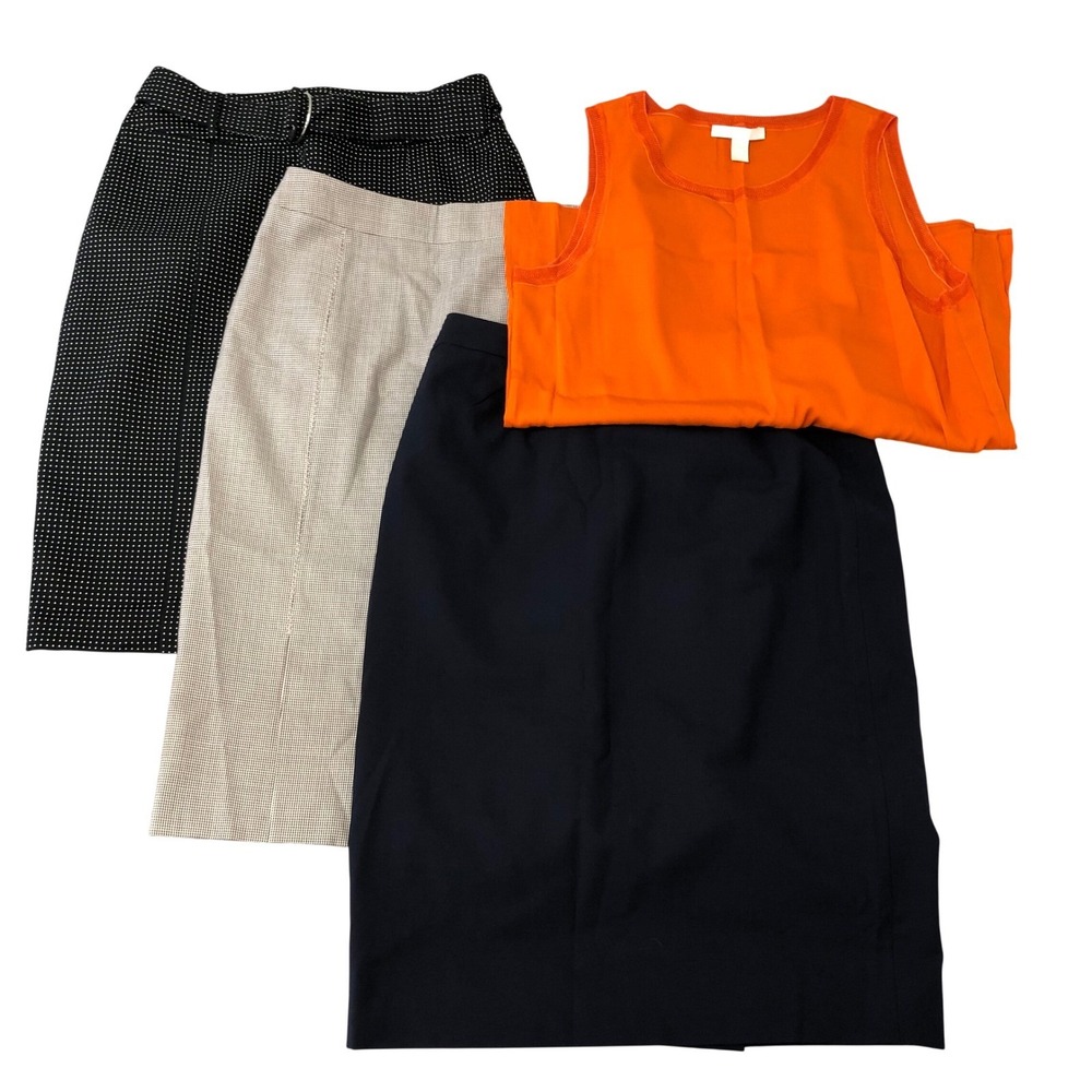 Hugo‎ Boss Skirt Blouse Set Lot Womens 4 Orange Navy Black Tan Professional 4pc